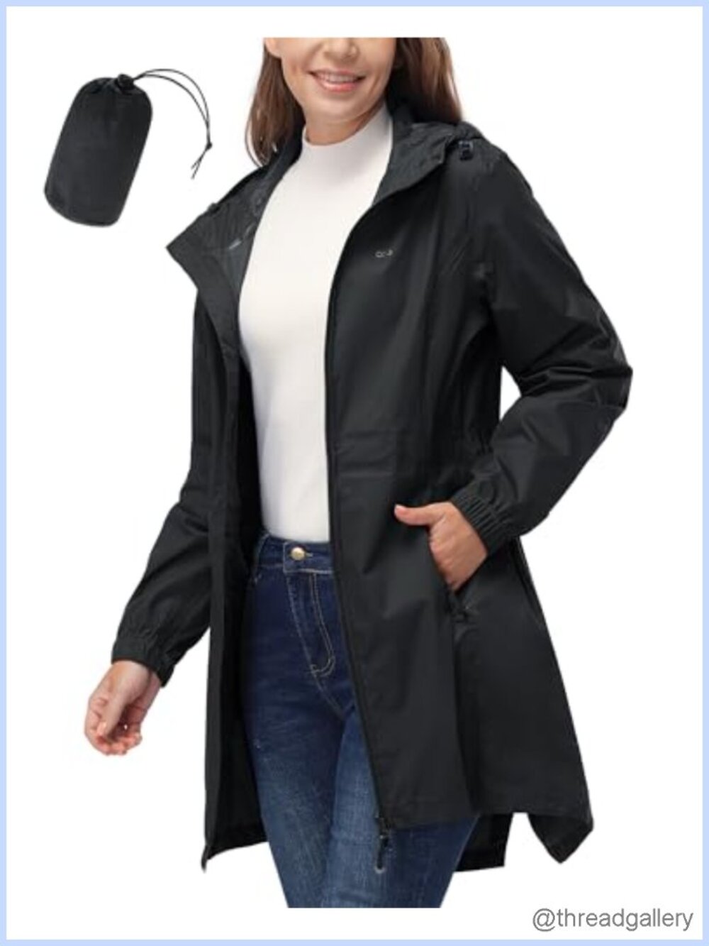 Waterproof Long Rain Coat Packable Rain Jacket with Hood
